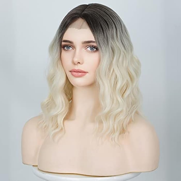 DILLARDS Haircube Ombre Blonde Wigs For Women Short Wavy Bob Wig Middle Part Shoulder Length Heat Resistant Fibre Synthetic Wig (Ombre Blonde) - Image 5